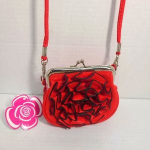 Red Rose Small Purse, Pocketbook, Change Bag, Shoulder Strap, Crossbody, Snap